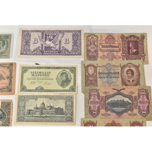 111 - A CARDBOARD BOX CONTAINING A SELECTION OF HUNGARIAN BANKNOTES taken from Circulation from 1930-40s w... 