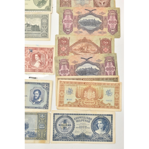 111 - A CARDBOARD BOX CONTAINING A SELECTION OF HUNGARIAN BANKNOTES taken from Circulation from 1930-40s w... 