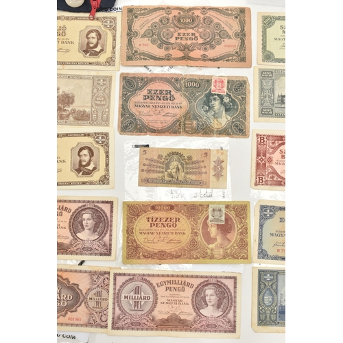 111 - A CARDBOARD BOX CONTAINING A SELECTION OF HUNGARIAN BANKNOTES taken from Circulation from 1930-40s w... 