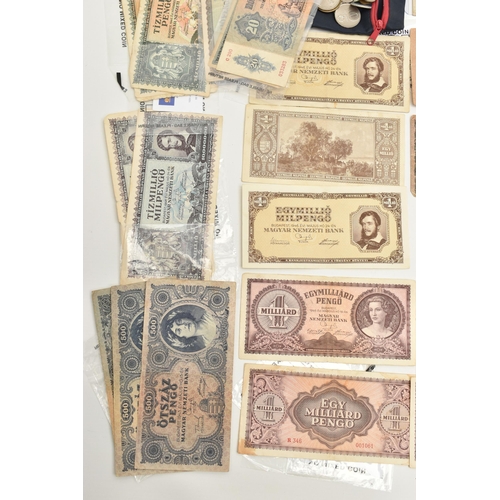 111 - A CARDBOARD BOX CONTAINING A SELECTION OF HUNGARIAN BANKNOTES taken from Circulation from 1930-40s w... 