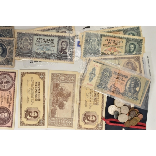 111 - A CARDBOARD BOX CONTAINING A SELECTION OF HUNGARIAN BANKNOTES taken from Circulation from 1930-40s w... 