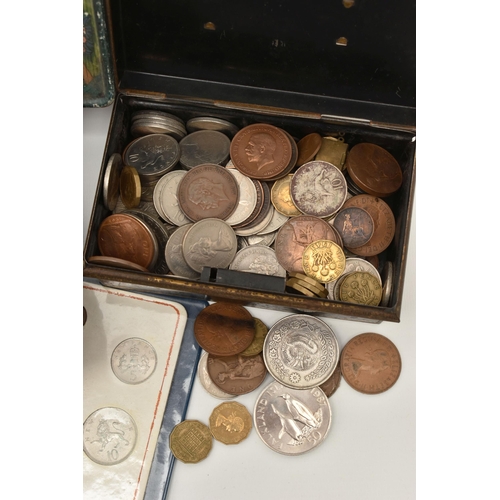 115 - A BOX CONTAINING COIN ALBUMS AND LOOSE COINS, to include 'The Royal Family' folder of various carded... 