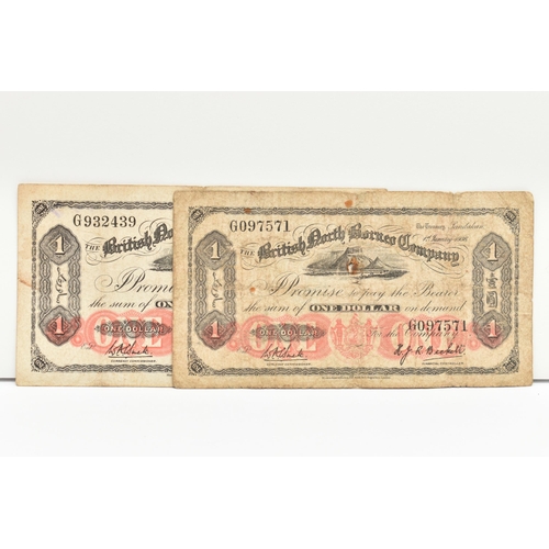 118 - MALAYA BRITISH NORTH BORNEO ONE DOLLAR BANKNOTES PAIR, Jan 1st 1936  (ware hole and folds) (2)