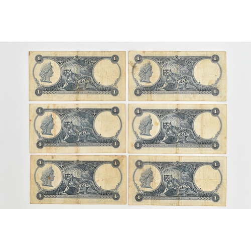 120 - THE GOVERNMENT OF THE STRAITS SETTLEMENTS SIX (6) ONE DOLLAR BANKNOTES, January 1935 (all from circu... 