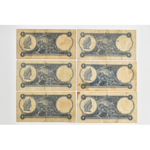 121 - THE GOVERNMENT OF THE STRAITS SETTLEMENTS SIX (6) ONE DOLLAR BANKNOTES, Jan 1935 (all have been take... 