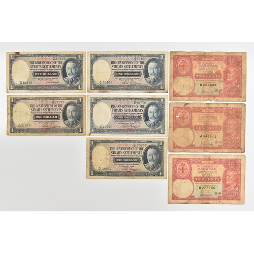 122 - A PARCEL OF BANKNOTES TO INCLUDE FIVE X STRAITS SETTLEMENTS, One Dollar notes January 1st 1932, 33, ... 