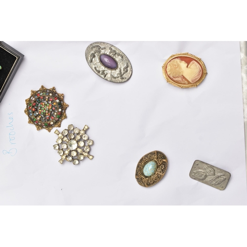 83 - A BOX OF ASSORTED COSTUME JEWELLERY, to include two silver hinged bangles, both hallmarked Birmingha... 