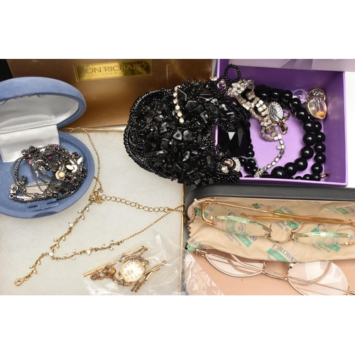 86 - A BOX OF ASSORTED COSTUME JEWELLERY, to include beaded necklaces, bracelets, bangles, pendant neckla... 