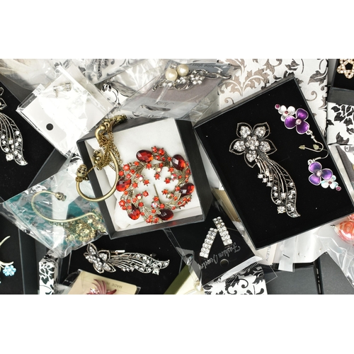 88 - A LARGE SELECTION OF COSTUME JEWELLERY EARRINGS, a large box of assorted drop and stud earrings, (co... 