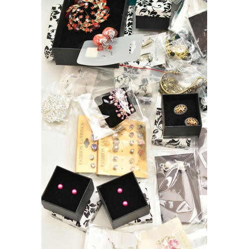 88 - A LARGE SELECTION OF COSTUME JEWELLERY EARRINGS, a large box of assorted drop and stud earrings, (co... 