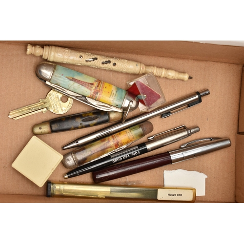 94 - A BOX OF ASSORTED WHITE METAL WARE AND ITEMS, to include a briefcase canteen of 'Prima' kitchen kniv... 