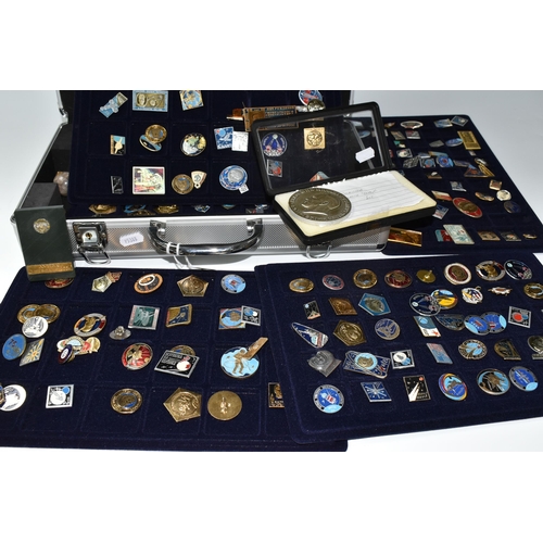 253 - AN ALUMINIUM FLIGHT CASE CONTAINING RUSSIAN / SOVIET SPACE RELATED PIN BADGES, to include anniversar... 