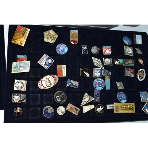 253 - AN ALUMINIUM FLIGHT CASE CONTAINING RUSSIAN / SOVIET SPACE RELATED PIN BADGES, to include anniversar... 