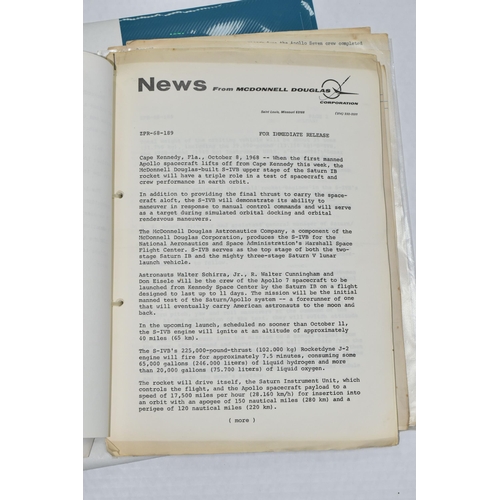 267 - NASA APOLLO 7 PRESS INFORMATION PACKS ETC, to include a press release dated 1968 with information re... 