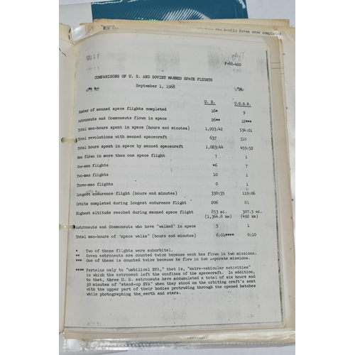 267 - NASA APOLLO 7 PRESS INFORMATION PACKS ETC, to include a press release dated 1968 with information re... 