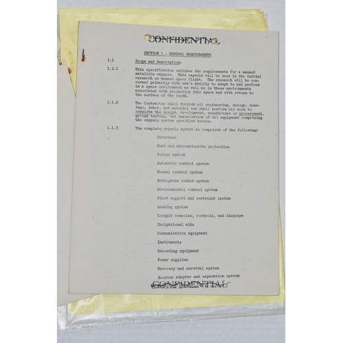 289 - A NASA CONFIDENTIAL DOCUMENT 'SPECIFICATIONS FOR MANNED SPACE CAPSULE', dated January 26 1959, the C... 