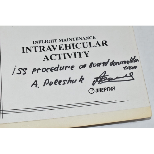 291 - A RUSSIAN INTERNATIONAL SPACE STATION MAINTENANCE DOCUMENT, signed by Cosmonaut Aleksandr Poleshuk, ... 