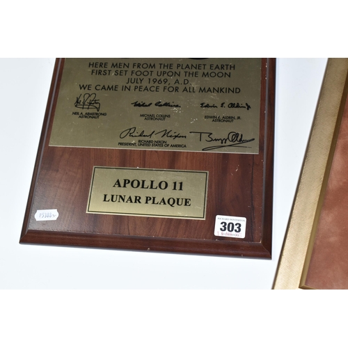 303 - A LIMITED EDITION APOLLO 11 PLAQUE SIGNED IN FELT TIP PEN BY BUZZ ALDRIN, the plaque is a replica of... 