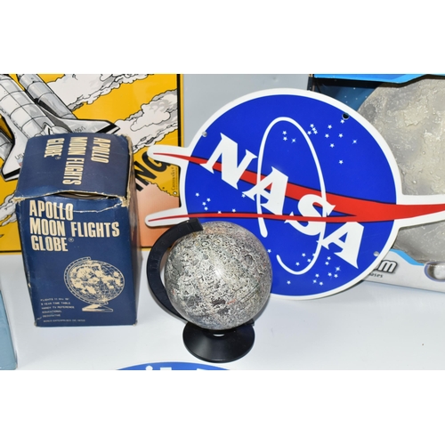 319 - A BOX OF SPACE SOUVENIRS to include a boxed Apollo Moon Flights Globe, a boxed Science Museum Soyuz ... 