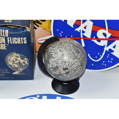 319 - A BOX OF SPACE SOUVENIRS to include a boxed Apollo Moon Flights Globe, a boxed Science Museum Soyuz ... 