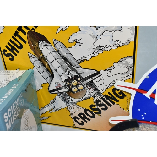 319 - A BOX OF SPACE SOUVENIRS to include a boxed Apollo Moon Flights Globe, a boxed Science Museum Soyuz ... 