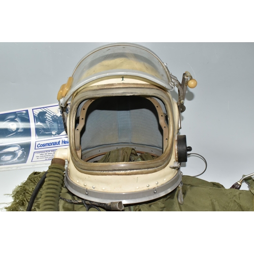 362 - A RUSSIAN MIG PILOTS FLYING SUIT AND HELMET, the helmet is signed by the pilot Alex Volkov, he went ... 