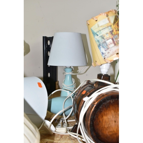 368 - EIGHT TABLE LAMPS AND A CERAMIC UMBRELLA STAND to include four high street brand table lamps, compri... 