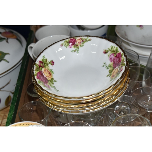 373 - FOUR BOXES AND LOOSE CERAMIC KITCHEN AND GLASS WARE to include a Royal Worcester Wild Harvest two pi... 