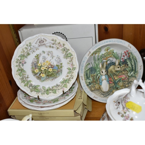 389 - NINE PIECES OF ROYAL DOULTON 'BRAMBLY HEDGE' TEA WARE AND A PETER RABBIT PLATE, comprising Royal Dou... 