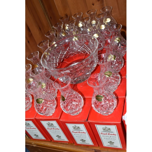 393 - TWENTY THREE BOXED ROYAL BRIERLEY CRYSTAL VASES AND A MATCHING BOWL, all in the Henley pattern, heig... 