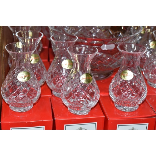 393 - TWENTY THREE BOXED ROYAL BRIERLEY CRYSTAL VASES AND A MATCHING BOWL, all in the Henley pattern, heig... 