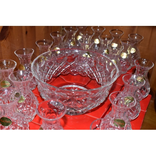 393 - TWENTY THREE BOXED ROYAL BRIERLEY CRYSTAL VASES AND A MATCHING BOWL, all in the Henley pattern, heig... 