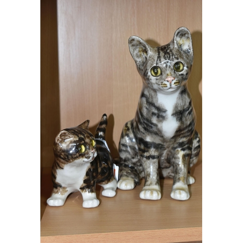 399 - TWO WINSTANLEY TABBY CAT FIGURES, comprising a seated tabby cat no 4, height 23.5cm, and a brown tab... 