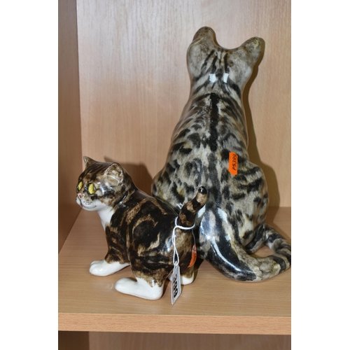 399 - TWO WINSTANLEY TABBY CAT FIGURES, comprising a seated tabby cat no 4, height 23.5cm, and a brown tab... 