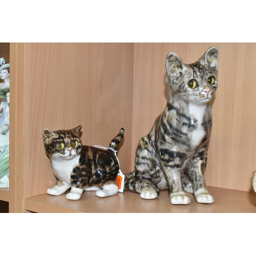 399 - TWO WINSTANLEY TABBY CAT FIGURES, comprising a seated tabby cat no 4, height 23.5cm, and a brown tab... 