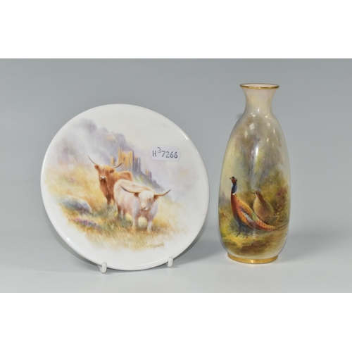 406 - A ROYAL WORCESTER VASE AND A PORCELAIN PLAQUE, comprising a Royal Worcester bottle vase, shape no 24... 