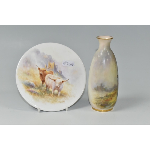 406 - A ROYAL WORCESTER VASE AND A PORCELAIN PLAQUE, comprising a Royal Worcester bottle vase, shape no 24... 