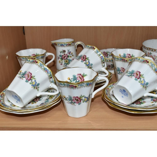 408 - COALPORT AND ROYAL GRAFTON TEA WARE, comprising a fourteen piece Coalport 'Ming Rose' part coffee se... 