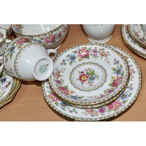 408 - COALPORT AND ROYAL GRAFTON TEA WARE, comprising a fourteen piece Coalport 'Ming Rose' part coffee se... 