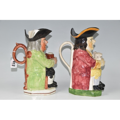 412 - TWO STAFFORDSHIRE POTTERY FOAMING QUART TOBY JUGS, height of tallest 25.5cm (2) (Condition Report: p... 