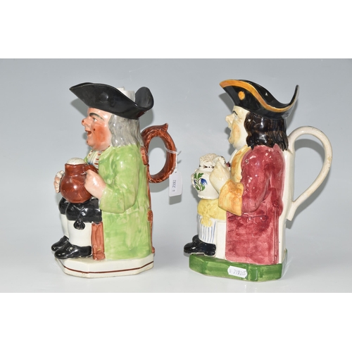 412 - TWO STAFFORDSHIRE POTTERY FOAMING QUART TOBY JUGS, height of tallest 25.5cm (2) (Condition Report: p... 