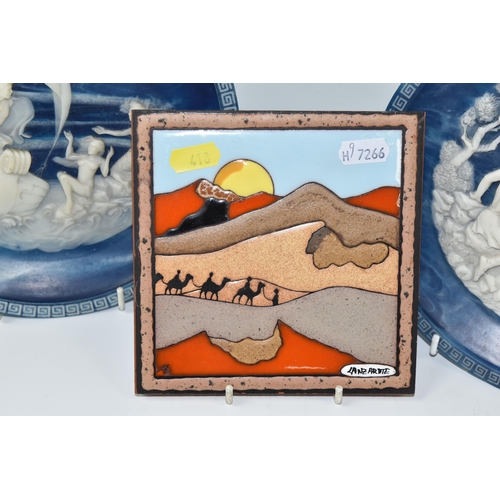 418 - TWO INCOLAY CAMEO COLLECTORS PLATES AND A SOUVENIR TILE, comprising two American composite 'The Voya... 