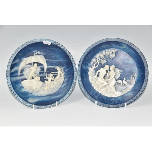 418 - TWO INCOLAY CAMEO COLLECTORS PLATES AND A SOUVENIR TILE, comprising two American composite 'The Voya... 