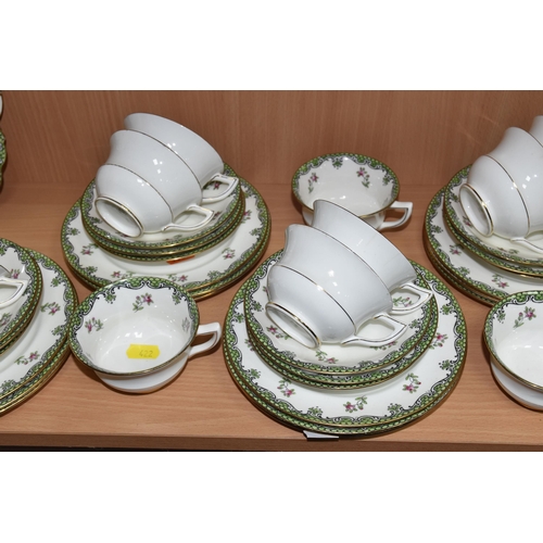 422 - A FORTY PIECE AYNSLEY A2785 TEA SET, decorated with a green border and floral sprays, comprising two... 