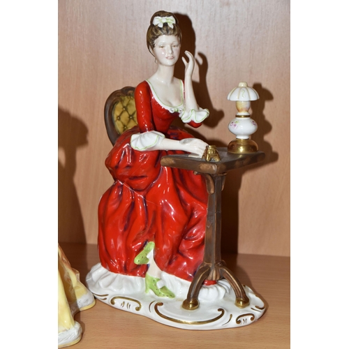 435 - SEVEN FIGURINES, comprising Royal Doulton 'Genevieve' (broken and repaired around neck) and 'Autumn ... 