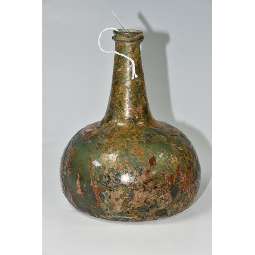 449 - A 'SHAFT AND GLOBE' WINE BOTTLE, 'Shaft and Globe / Onion' transitional wine bottle, olive-green tin... 