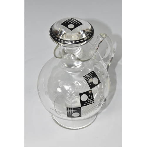 452 - A KARL PALDA CLARET JUG, Czech Art Deco, engraved with a geometric design that is hand enamelled in ... 