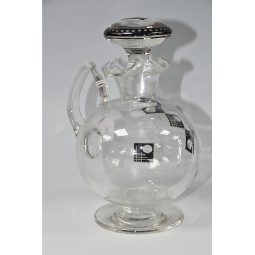 452 - A KARL PALDA CLARET JUG, Czech Art Deco, engraved with a geometric design that is hand enamelled in ... 