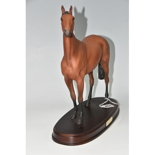 454 - A ROYAL DOULTON FIGURE OF 'RED RUM', mounted on a wooden plinth, matt glaze, height including plinth... 