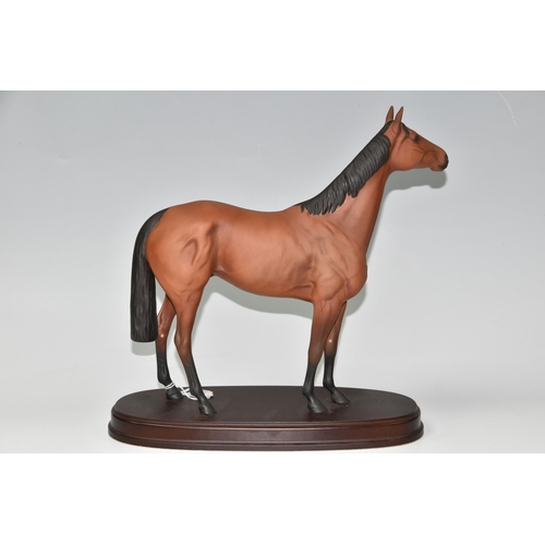 454 - A ROYAL DOULTON FIGURE OF 'RED RUM', mounted on a wooden plinth, matt glaze, height including plinth... 